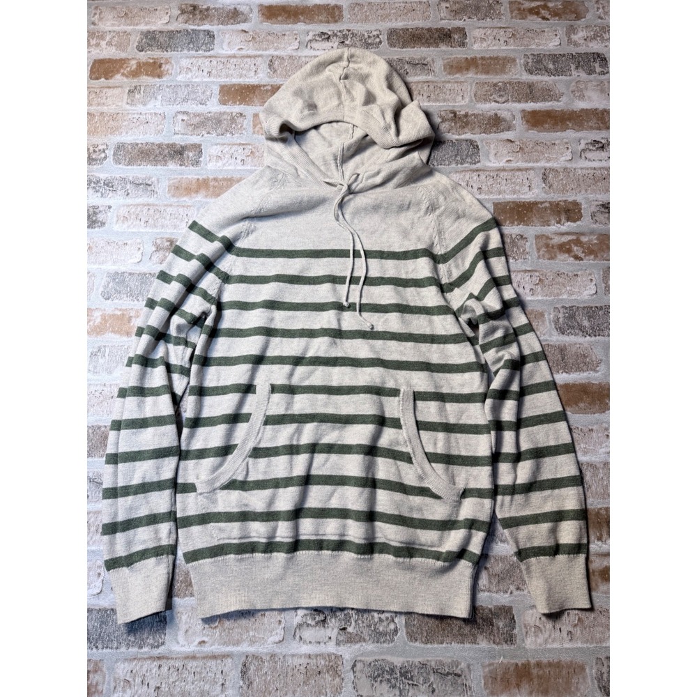 Sonoma Goods For Life Mens Striped Hooded Sweater Green Oatmeal Small